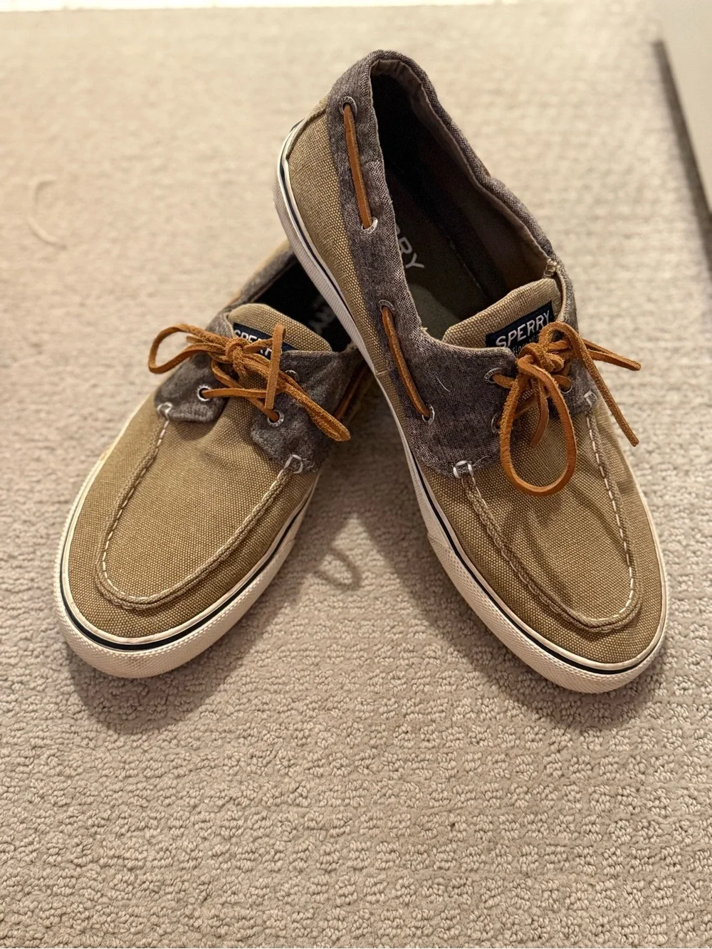 Sperry Two-Tone Tan and Gray Canvas Boat Shoes